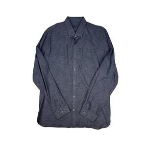 Patrick Assaraf Button-Up Cotton Bamboo Weave Casual Shirt Dark Blue Size L